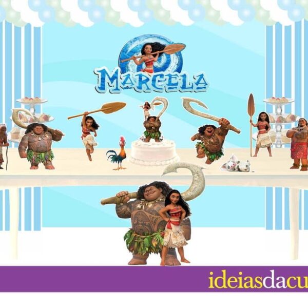 Kit Festa Decoração Completa Enfeites Moana Totens em MDF