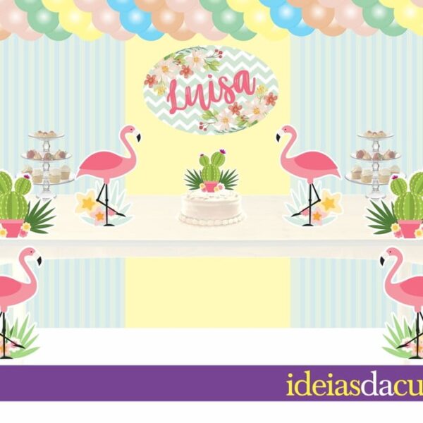 Kit Festa Decoração Completa Flamingos e Cactus Tropical